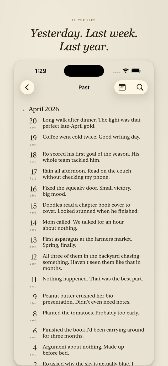 One Line in Time screenshot: Chronological feed