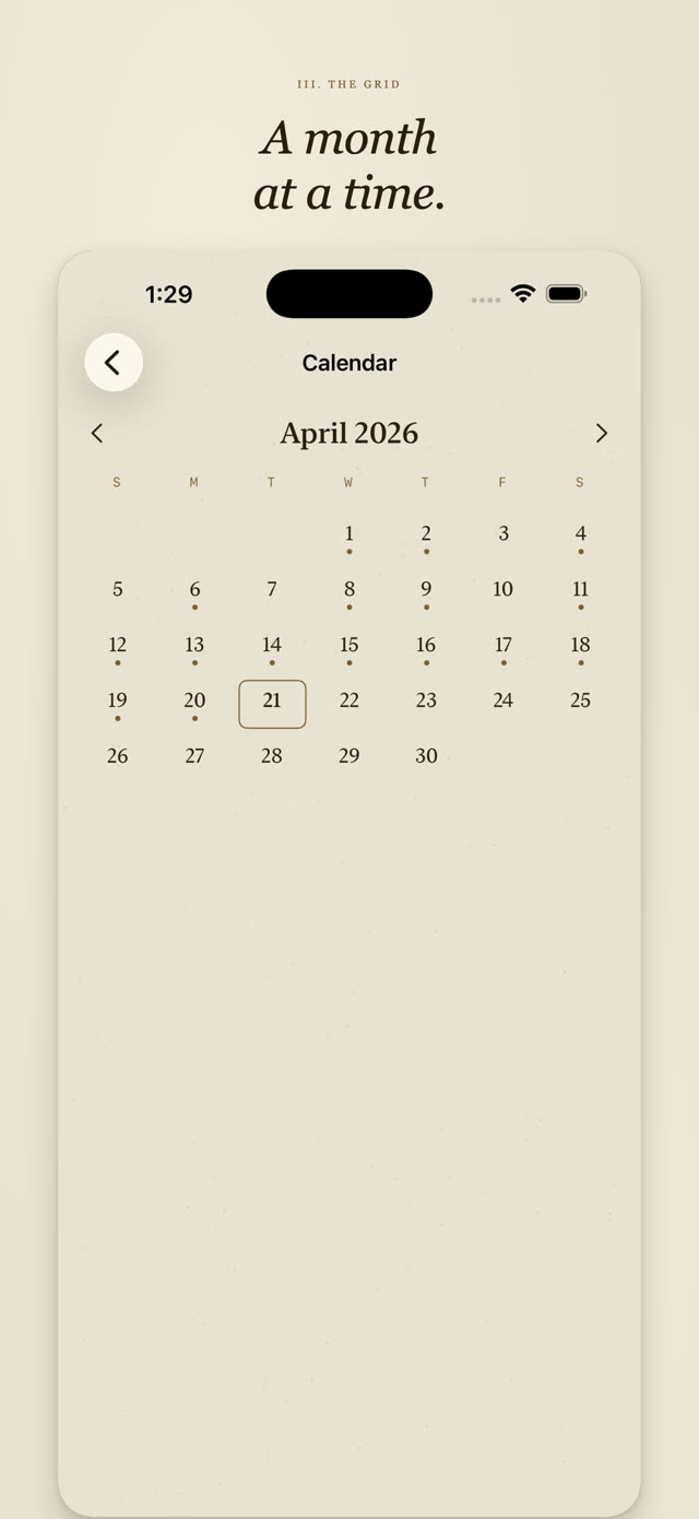 One Line in Time screenshot: Calendar grid