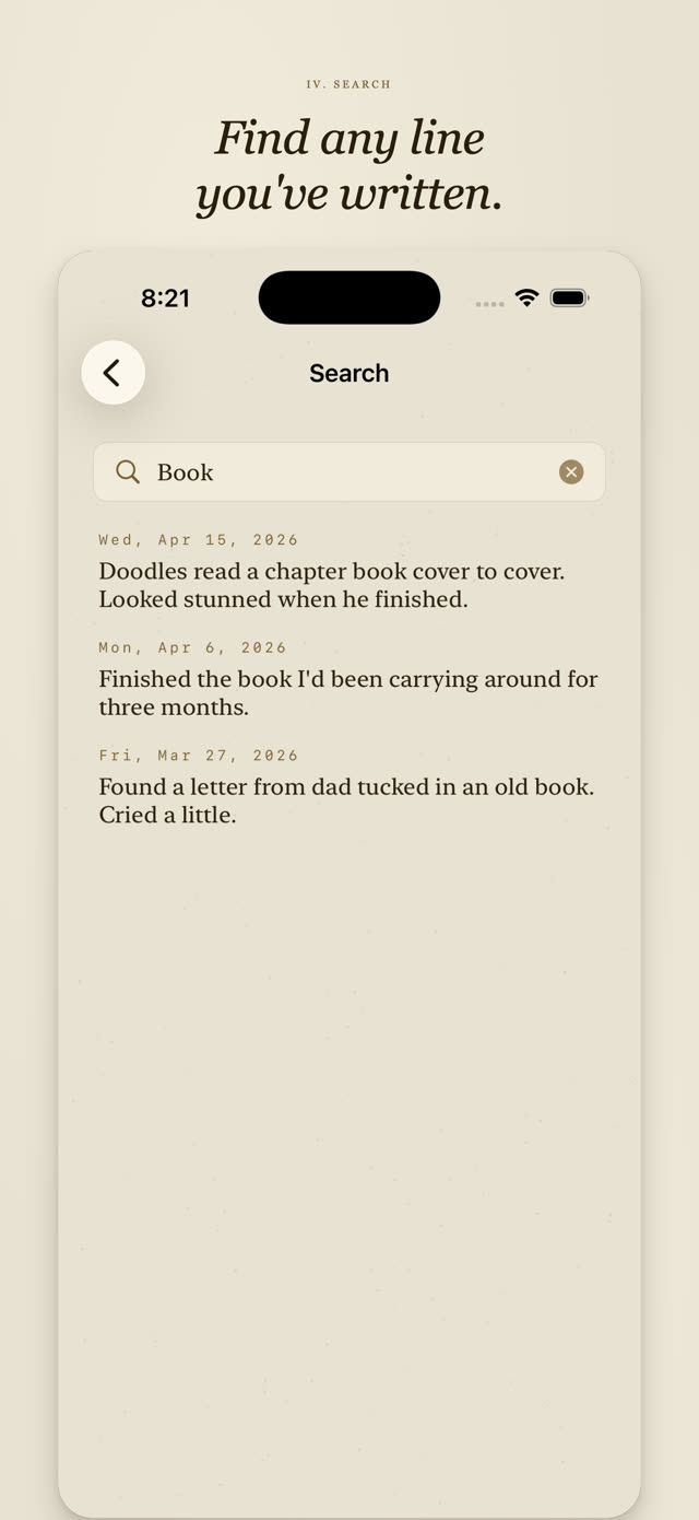 One Line in Time screenshot: Full-text search