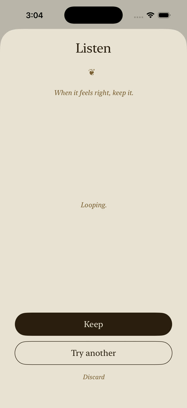 A Place Recalled screenshot: Preview screen: Keep, Try another, Discard