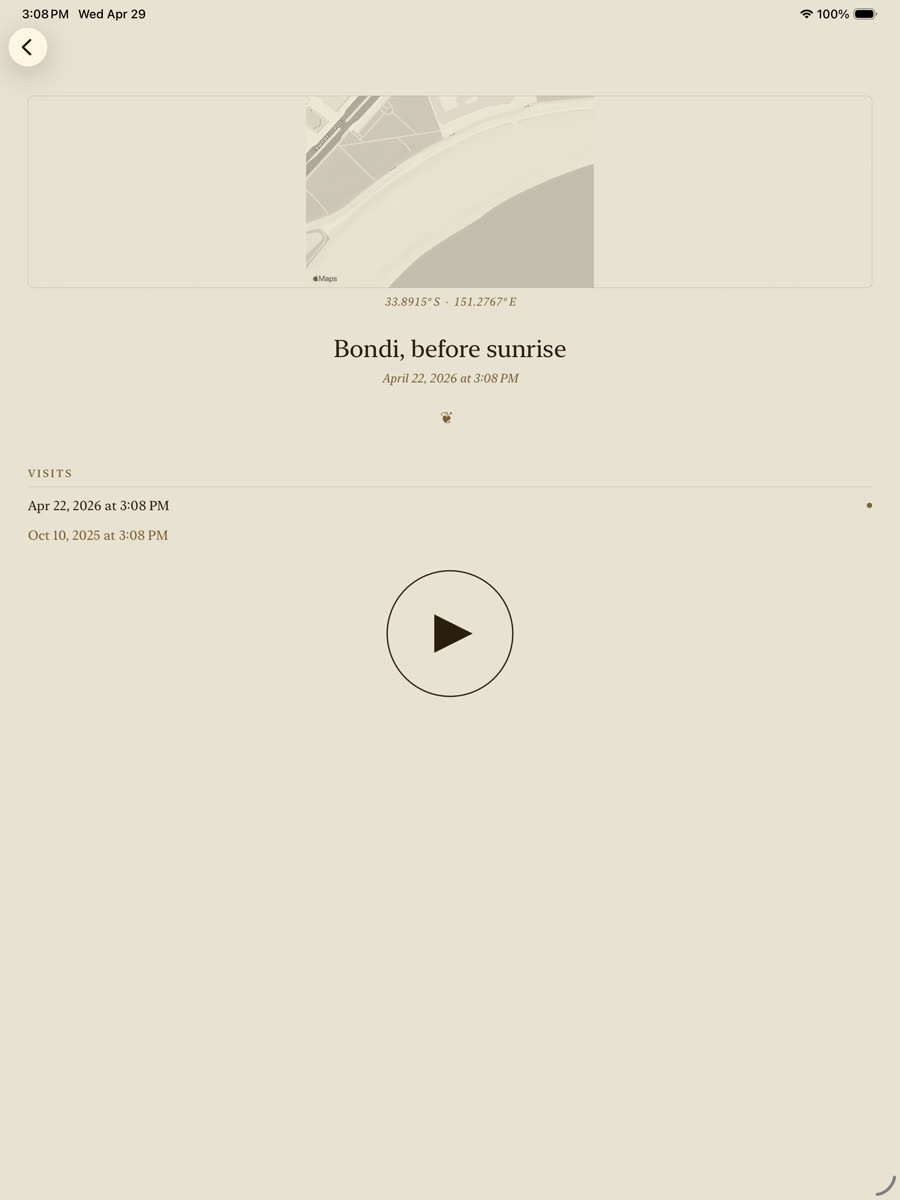A Place Recalled screenshot: iPad detail view