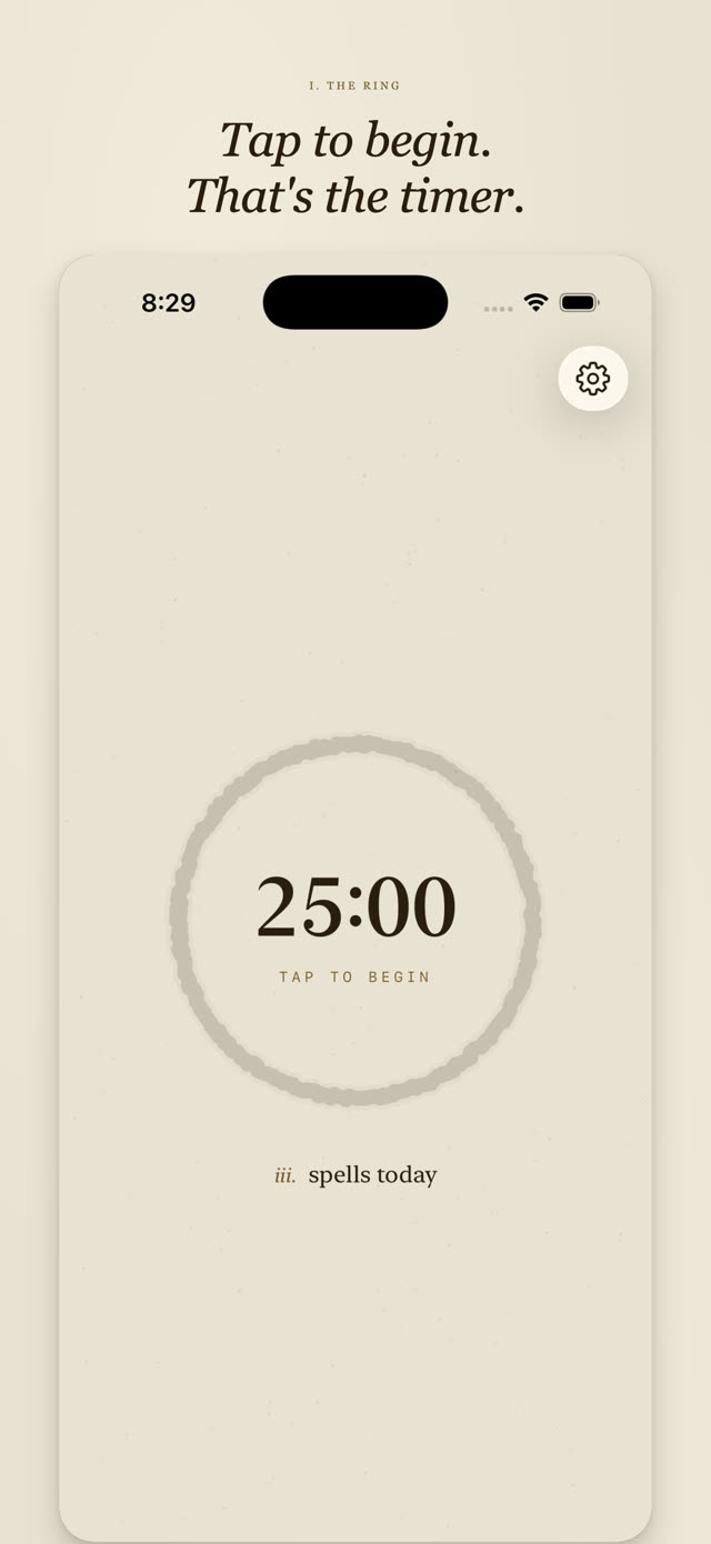 A Spell of Work screenshot: Tap the ring to begin
