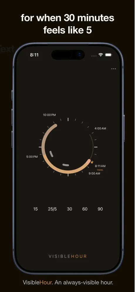 VisibleHour screenshot: The day dial, draining toward the end of your waking hours