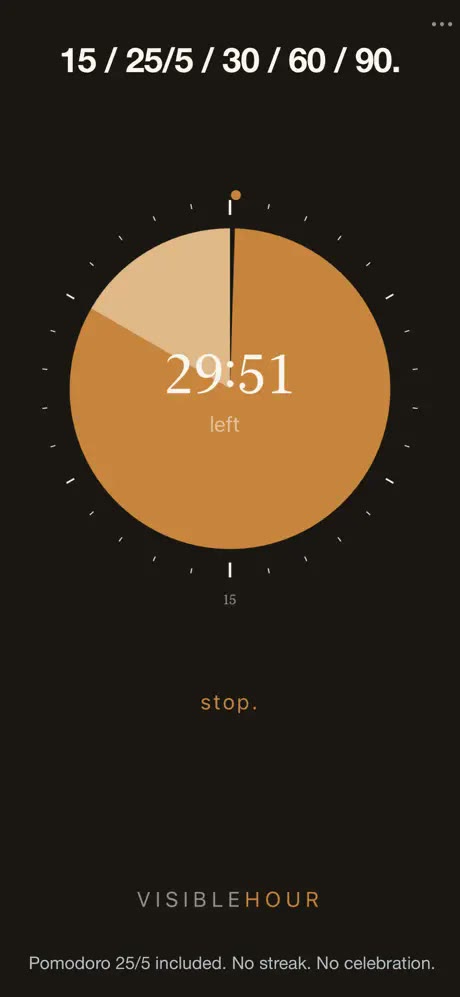 VisibleHour screenshot: A 30-minute session counting down