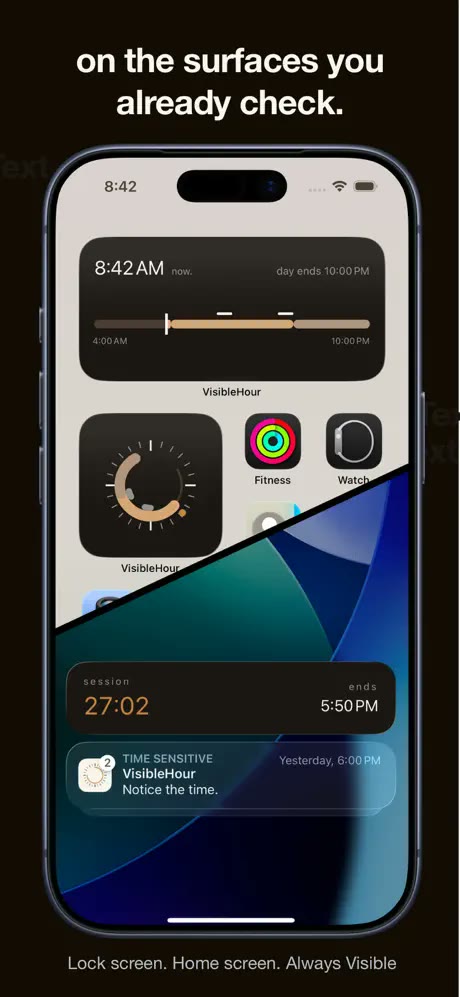 VisibleHour screenshot: Lock Screen and Home Screen widgets