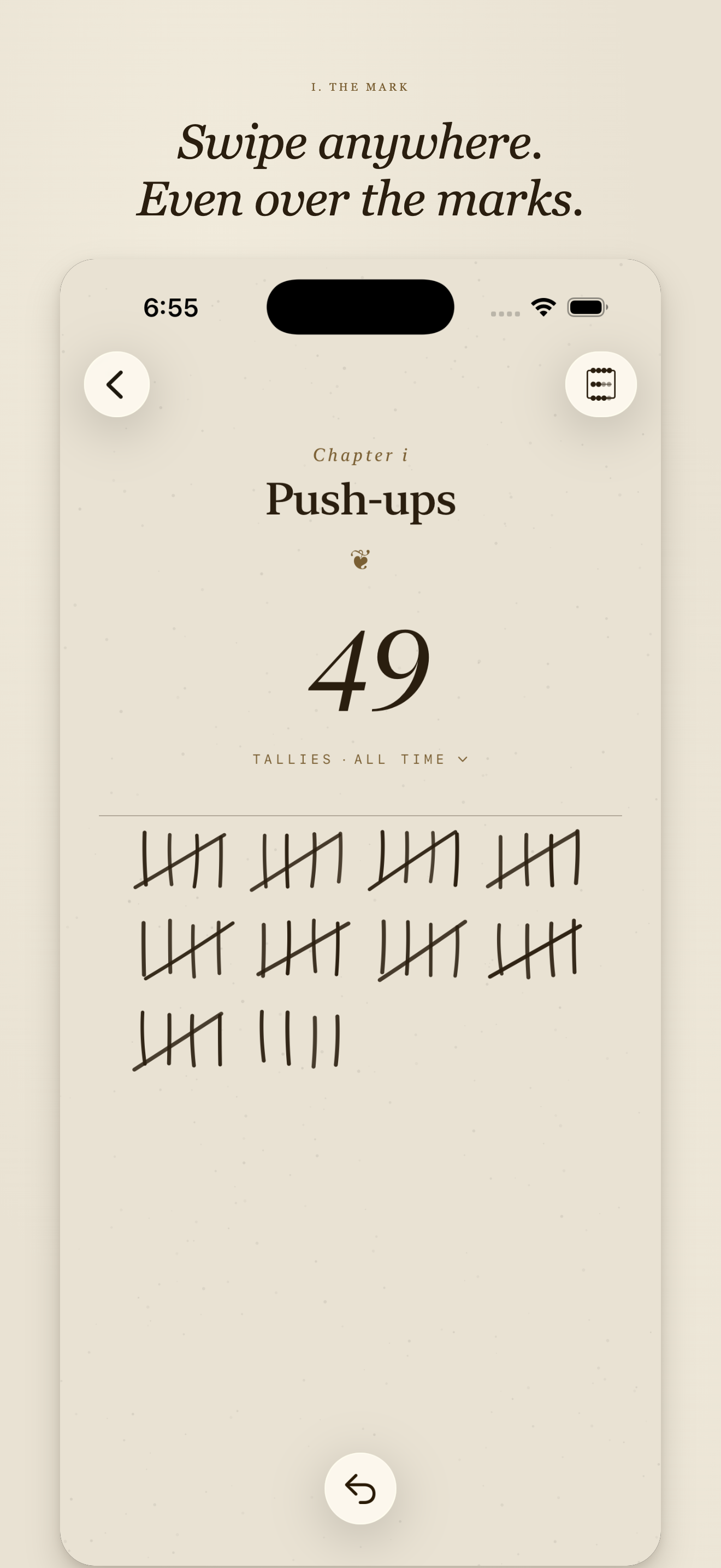 Swiping to draw a felt-marker tally