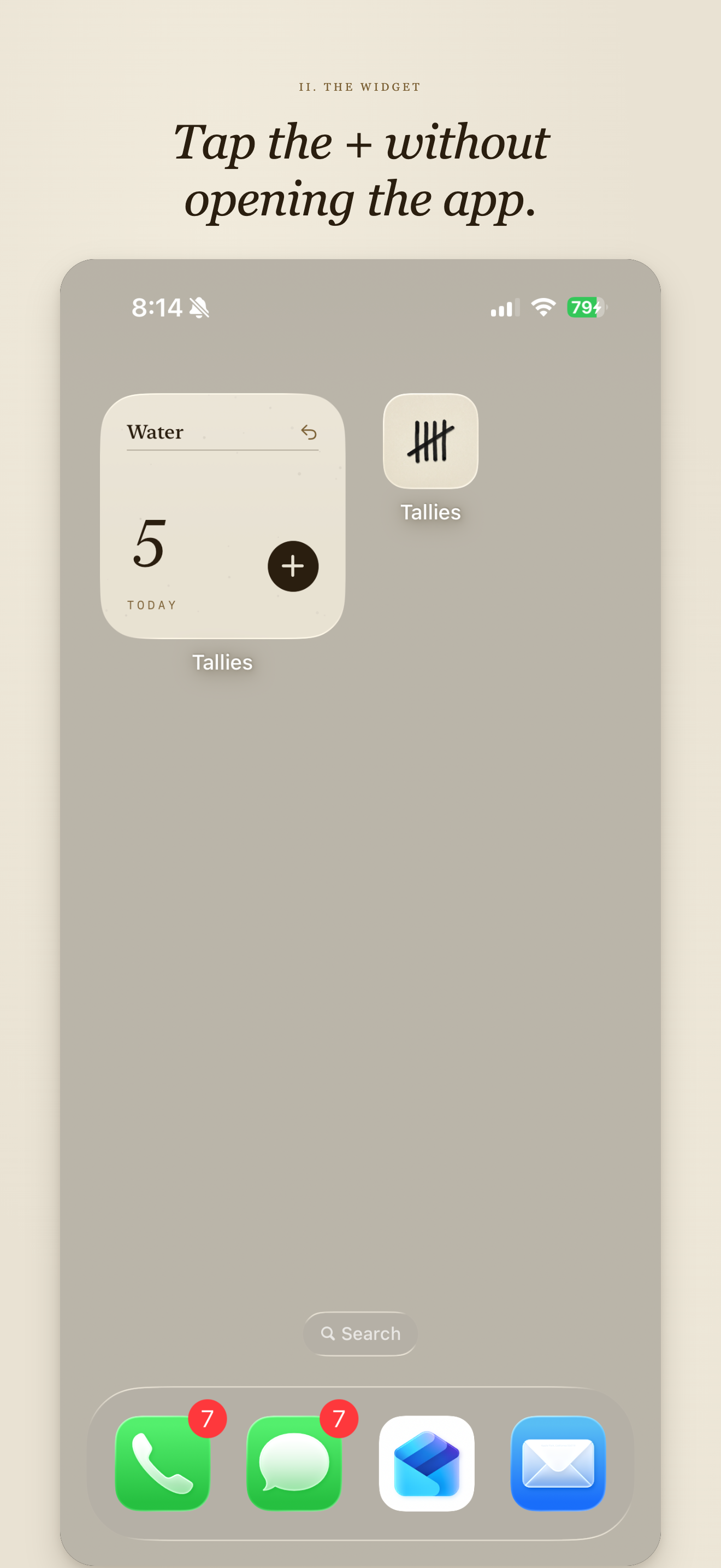 Tallies home-screen widget with quick-add buttons